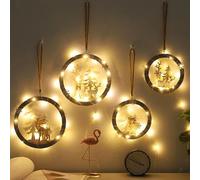 Xm Ornements Lumineux De Noël En Bois A35 Ornements Sculptés En Forme De Rennes Doubles Fait À La Main Avec Lumière Pour Maison Fête