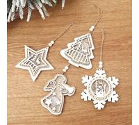 Xm Pendentif De Noël En Bois A35 Pendentif Lumineux Creux Pentagramme Et Flocon De Neige Ornement Suspendu Avec Lampe Pour Arbre De Noël De Noël