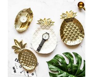 Xm Plateau De Rangement De Table À Manger Géométrique Assiette De Bijoux Palais Royal Dessert Fruits Ananas Doré Plateau De Rangement Feuille Décoration Artisanale