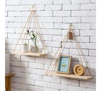 Xm Pot De Fleurs En Bois Support De Rangement Corde Murale Suspendu Style Nordique Étagère Murale Pour Décor À La Maison Cuisine Chambre Salon 2 Taille