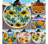 Xm Serviette De Douche En Polyester Motif De Tournesol Rond Plage Piscine Maison Couverture De Table Tapis De Yoga Nappe En Polyester