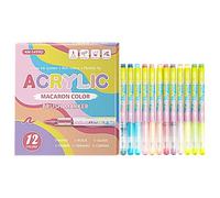 Xmccvt Lot de 12 marqueurs acryliques de couleurs - Marqueurs macaron liquides avec pointe fine - Séchage rapide - Pour peinture sur toile, peinture sur pierre, vitrail, bricolage et peinture sur