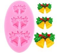 XMOLDNMS Moule en silicone en forme de cloche de Noël, feuille de houx, clochette, fondant, pour décoration de gâteau, décoration de cupcakes, chocolat, bonbons, pâte à sucre, argile polymère