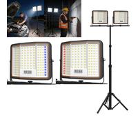 XMTECH 2×300W Projecteur de travail blanc froid, projecteur de chantier LED rechargeable avec trépied réglable, IP66 étanche, pour garage et atelier