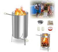 XMTECH Chauffage de piscine au bois de chauffage Acier inoxydable Chauffe-piscine avec feu Piscine chauffée Feu Seau Ø36/38mm Raccords, Argent