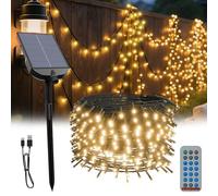 XMTECH Guirlande lumineuse solaire extérieure, 100 m, 1000 LED, blanc chaud, guirlande lumineuse solaire pour intérieur et extérieur, Noël, mariage, fête, 13 modes