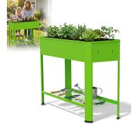 XMTECH Jardinière surélevée en métal 80 x 35 x 80 cm sans roulettes – bac à plantes en acier galvanisé pour jardin ou balcon, potager avec tablette, vert