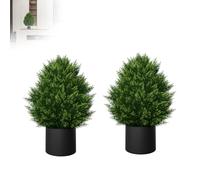 XMTECH Lot de 2 mini cyprès artificiels en pot - 60 cm de haut - Résistant aux UV - Vert persistant et facile d'entretien - Plantes décoratives et artificielles pour jardin, balcon, salon, bureau