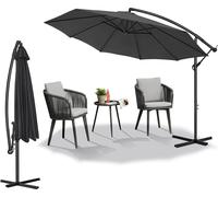 XMTECH Parapluie Ø350cm ALU Parasol de jardin Parasol à manivelle Inclinable Parasol de marché Parasol de terrasse sans LED UV40+, Gris foncé