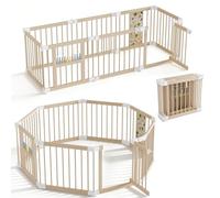 XMTECH Parc bébé en bois - Ensemble de 8 pièces pliables pour bébé avec panneaux de jeu et porte, sûr et stable, idéal pour le salon, la chambre à coucher et la maternelle