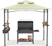 XMTECH Pavillon BBQ 244 x 153 x 250 cm Anthracite Acier Barbecue Pavillon étanche Stable Résistant à l'hiver avec toit double couche, Beige
