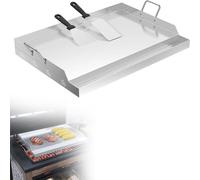XMTECH Plaque de gril en acier inoxydable avec anse, 54x41x7 cm, répartition uniforme de la chaleur pour les grils à gaz et à charbon - y compris 2x spatules de gril antirouille & anti-rayures