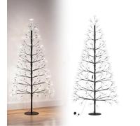 XMTECH Sapin de Noël artificiel de 150 cm avec 1500 LED blanches froides, arbre lumineux LED avec effet de jet de feu, tige en acier stable et tronc amovible, câble d’extension de 5 m, décoration de