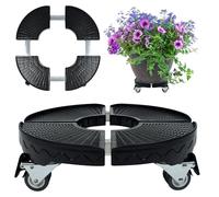 XMTECH Support de pot de fleurs réglable de 39 à 52 cm de diamètre, avec roulettes, soucoupe de fleurs sur roulettes jusqu'à 300 kg, planche à roulettes pour l'extérieur et l'intérieur, noir