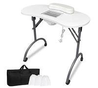 XMTECH Table de manucure avec aspiration, table à ongles pliable, portable, mobile avec roulettes, sac à poussière, sac de transport, Blanc