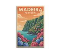 XMUXCY Toile murale vintage paysage de Madère avec fleurs - Affiches d'art pour décoration murale moderne pour chambre à coucher ou bureau - 30 x 45 cm
