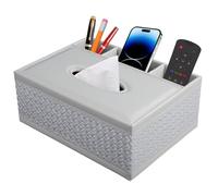 XNONE Boîte à Mouchoirs Carrée en Cuir, Distributeur avec 3 Organiseurs Latéraux, Blanc