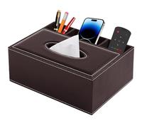 XNONE Boîte à Mouchoirs Carrée en Cuir, Organisateur de Bureau Multifonction avec 3 Compartiments, Marron