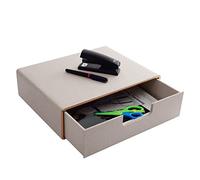 XNONE Boîte à tiroirs de bureau avec compartiment fermé A4 en cuir PU, organisateur de bijoux, organisateur de cosmétiques, ouverture en forme de U, coutures cousues à la main (beige)