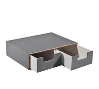 XNONE Boîte à tiroirs empilable en cuir avec 2 tiroirs fermés à la main pour ranger les dosettes de café, cafetière partie supérieure de l'organiseur de bureau pour bijoux, cosmétiques, gris