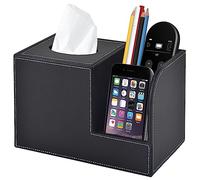 XNONE Boîte de rangement pour mouchoirs en cuir, porte-serviettes carré, boîte de rangement multifonction avec 2 panneaux latéraux, hauteur élevée 22,4 x 13,5 x 14,5 cm (noir)