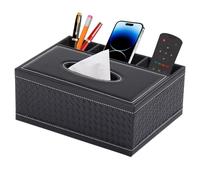 XNONE Grande boîte à mouchoirs rectangulaire en cuir synthétique avec support de télécommande - Boîte de rangement de bureau multifonction élégante et multifonctionnelle (tissage noir)