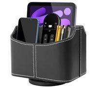 XNONE Organiseur de bureau CADDY, Grande capacité de rotation à 360° avec 5 compartiments, porte-stylos en similicuir PU, boîte de rangement de bureau, Noir