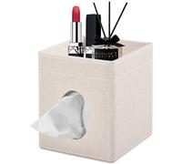 XNONE Sac à mouchoirs avec plateau carré en cuir synthétique pour salle de bain, vanité, chambre, bureau, voiture, décoratif beige