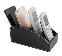 XNONE Support de télécommande TV avec 4 compartiments, en cuir synthétique, décoration de table de chevet, boîte à lunettes, pinceau de maquillage, stylo, téléphone portable (Noir)