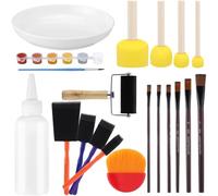 Xnuiasqe Brosse à Éponges Rondes avec Plaque, Poignée en Bois, Rouleau, Ensemble D'Outils de Découpure Essentiel de 19 Pièces, Colle de 4,1 Oz, Peinture en Mousse pour Projets DIY.