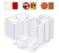 XoeLLe 25 Pièces Boite Plastique 60+70 ml, Réutilisable pour Sauces et Condiments, Compatible Micro-ondes