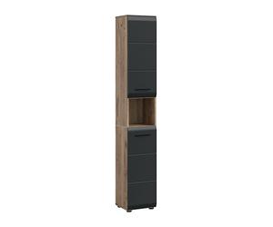 xonox.Home Armoire Haute Ice 30 x 185 x 30 cm dans Le Corps Nox Oak et façade Noir Mat - Armoire Haute pour Salle de Bain - Moderne et Peu encombrante