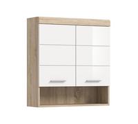 xonox.home Bad Lambada X06F1723 Armoire Murale en Blanc Brillant et chêne Sonoma Clair 74 x 79 x 24 cm