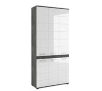 xonox.Home Blake Armoire Haute 90 x 191 x 31 cm Blanc Brillant/argenté fumé | 6 portes, 6 étagères, montage facile, durable, design moderne, revêtement mélaminé, résistant à l'humidité