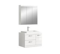 xonox.Home - Combinaison de Salle de Bain 3 pièces Scout Blanc Brillant | 3 pièces. Ensemble composé d'une armoire à miroir, d'un meuble sous lavabo et d'un lavabo en fonte minérale - Dimensions : 80