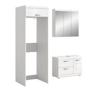 xonox.Home - Combinaison de Salle de Bain 3 pièces Scout Blanc Brillant | Ensemble composé d'une armoire à miroir, d'un meuble sous lavabo et d'une armoire à laver (pour machine à laver et