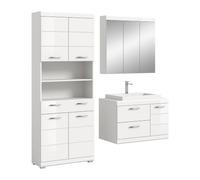 xonox.Home - Combinaison de Salle de Bain 4 pièces Scout Blanc Brillant | 4 pièces. Ensemble composé d'une armoire à miroir, d'une armoire de lavabo suspendue, d'un lavabo en fonte minérale et d'une