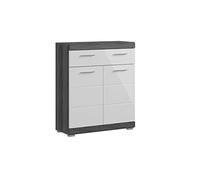 xonox.home Scout X06B2703 Commode Large Armoire sur Pied, Blanc Brillant, Corps argenté fumé, env. 74 x 88 x 31 cm