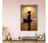 XPFSGDKR Impression sur toile « Femme yogi », motif spirituel de lotus doré, art mural zen et serein (40 x 50 cm/sans cadre)