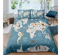 XPINGO Carte du Monde Housse de Couette 140x200 cm 1 Personne 3D Motif Carte Vintage Parure de lit avec Fermeture Éclair Ultra Doux Ensemble de Literie 3 Pièces avec 2 Taies d'oreiller 50x75