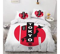 XPINGO Japonais Parure de lit 140x200 cm 1 Personne 3D Japon Tokyo Housse de Couette avec Fermeture Éclair Garcon Fille Ultra Doux Ensemble de Literie 3 Pièces avec 2 Taies d'oreiller 50x75