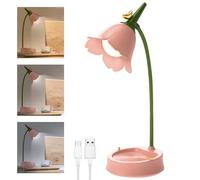 XPJBKC Led Lampe de Bureau Enfant, Lampe Bureau à Fleurs avec 3 Températures de Couleur, lampe de Chevet Sans Fil Table avec Capteur Tactile et Bras Flexible, L ampe USB pour Apprendre à Lire