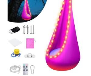 XPJBKC Niche suspendue, siège à bascule avec LED et coussin gonflable, siège suspendu, DIY, avec pompe, charge maximale : 80 kg, 70 x 150 cm, rose