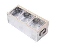 XPLKQXE Présentoir Alimentaire Comptoir sur Lit Glace, Distributeur Condiments Réfrigéré pour Salades, Présentoir pour Sauces Et Épices(Silver-A,49.5x20x18cm/5set)