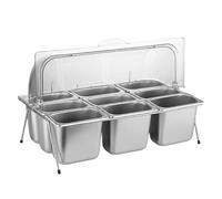 XPLKQXE Présentoir Comptoir, en Acier Inoxydable Plateau Service Alimentaire avec Couvercle À Enrouleur Transparent, Présentoir-Distributeur(G,53X33X35.5CM)