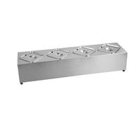 XPLKQXE Station Garniture pour Pizzas, en Acier Inoxydable Distributeur Récipients À Condiments, Accessoires pour Four À Pizzas avec Bacs Amovibles(Silver-C,65x18x16cm)
