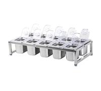 XPLKQXE Station Garniture pour Pizzas, Récipients À Garnitures Réglables avec Couvercles, Organiseurs À Condiments, Ensemble Récipients pour Buffet(56x27x11cm/2set)