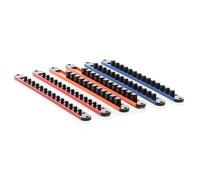 XPOtool 6x Rangement porte douille pour 80 pièces - 350 x 28 x 24 mm - orientable 360° - Rack support organisateur de douilles en ABS - Organsieur pour 1/2", 1/4" et 3/8" - Atelier, bricolage