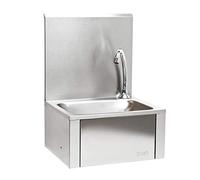 XPOtool Évier en acier fin – 390 x 355 x 565 mm –au genou – Lavabo gastronomique avec Cuve carrée et Paroi arrière – Lavabo Lave-main hygiénique montage mural