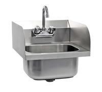 XPOtool Évier en acier fin – 398 x 420 x 457 mm – Avec mitigeur eau froide/chaude – 3 Parois latérales – Lavabo gastronomique – Lavabo Lave-main hygiénique montage mural